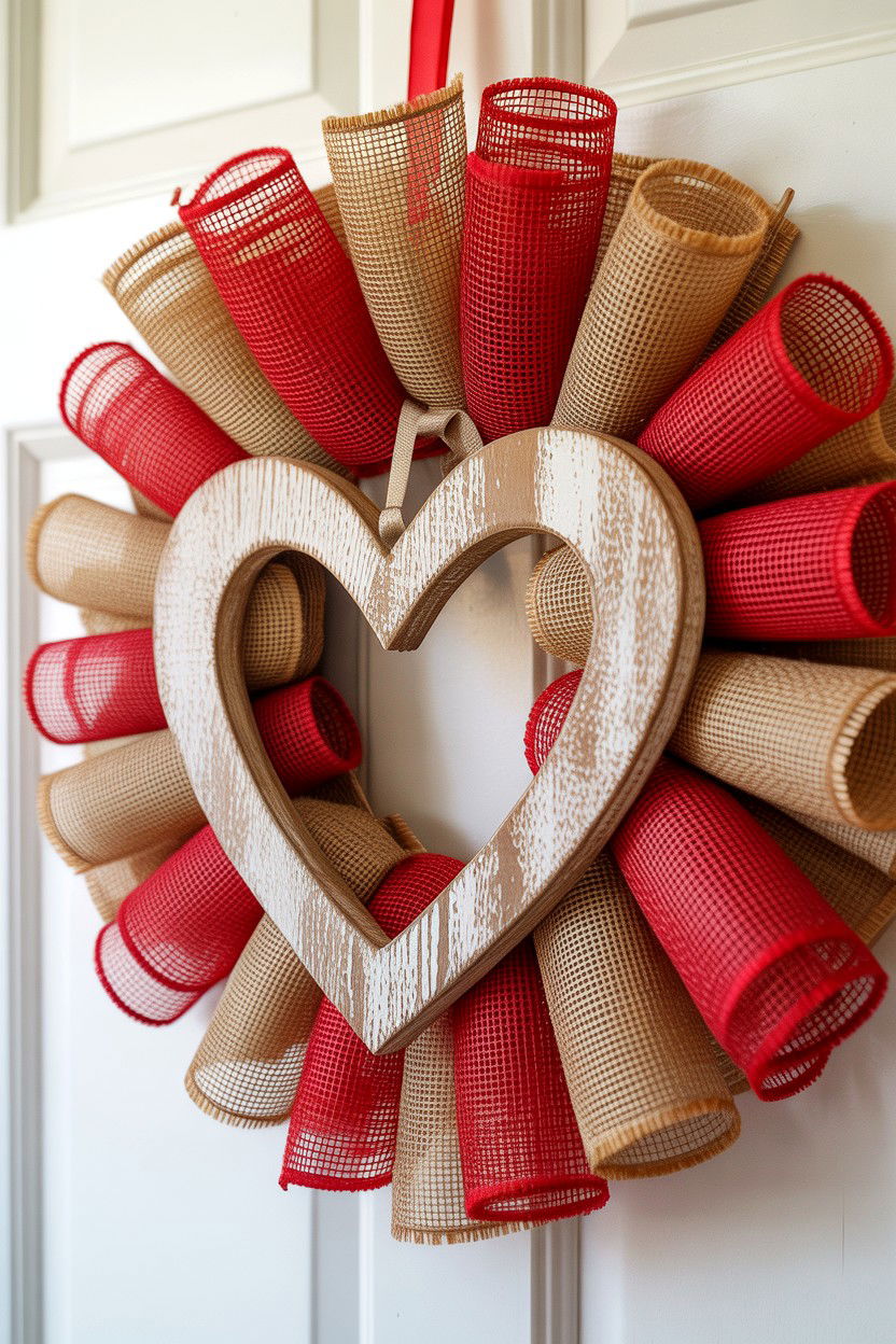 Burlap Mesh Valentine Wreath - 25 Mesh Valentine's Day Wreath Ideas