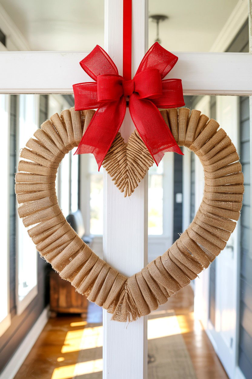 Burlap Ribbon Heart Wreath - 25 Dollar Store Valentine's Day Wreath Ideas