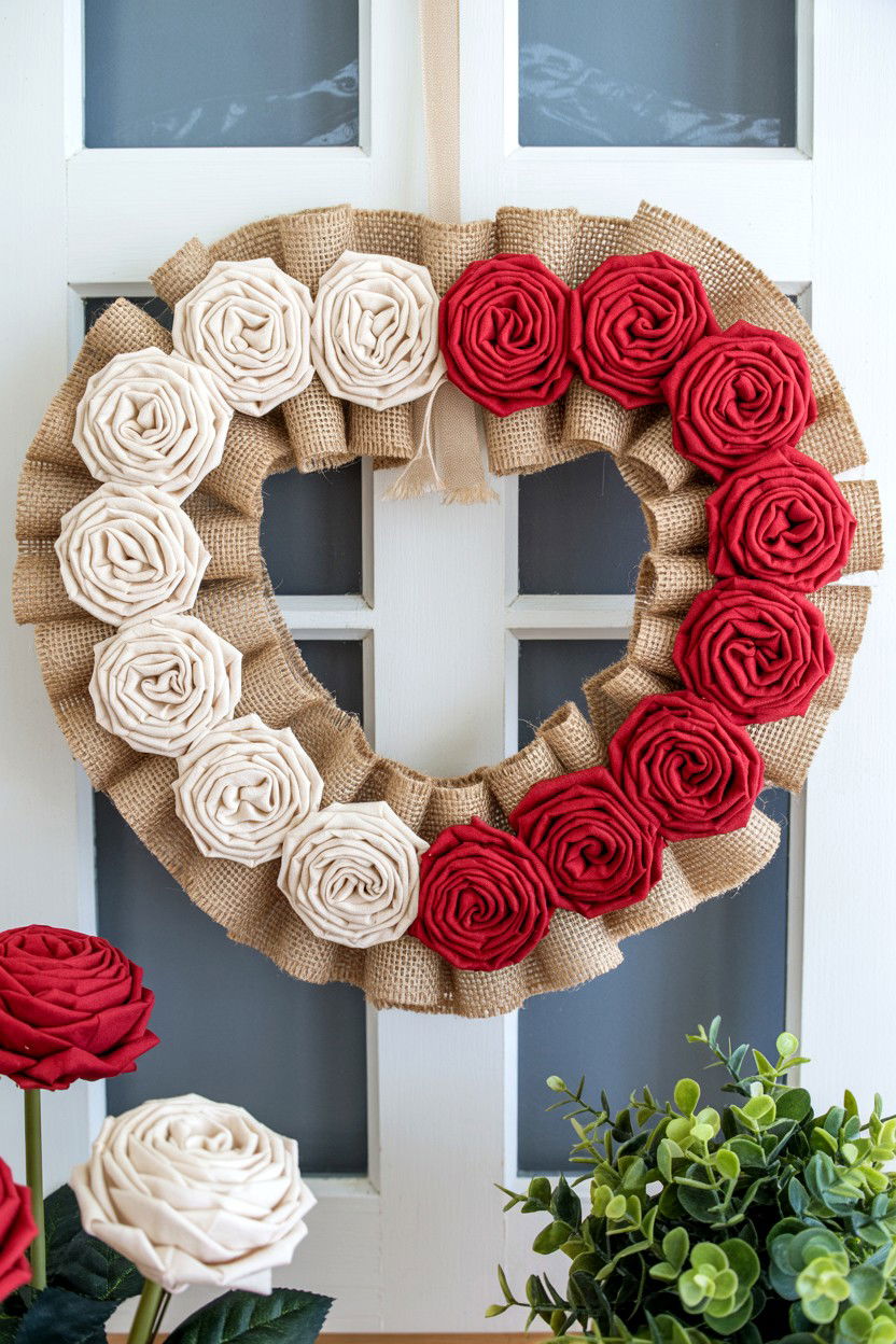 Burlap Rosette Wreath - 25 Rustic Valentine's Day Wreath Ideas