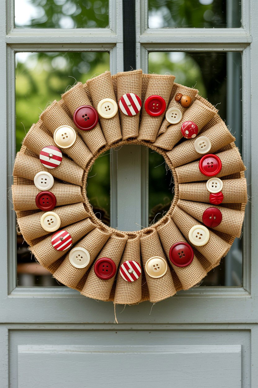 Burlap Wreath With Button Accents - 25 Burlap Valentine's Day Wreath Ideas