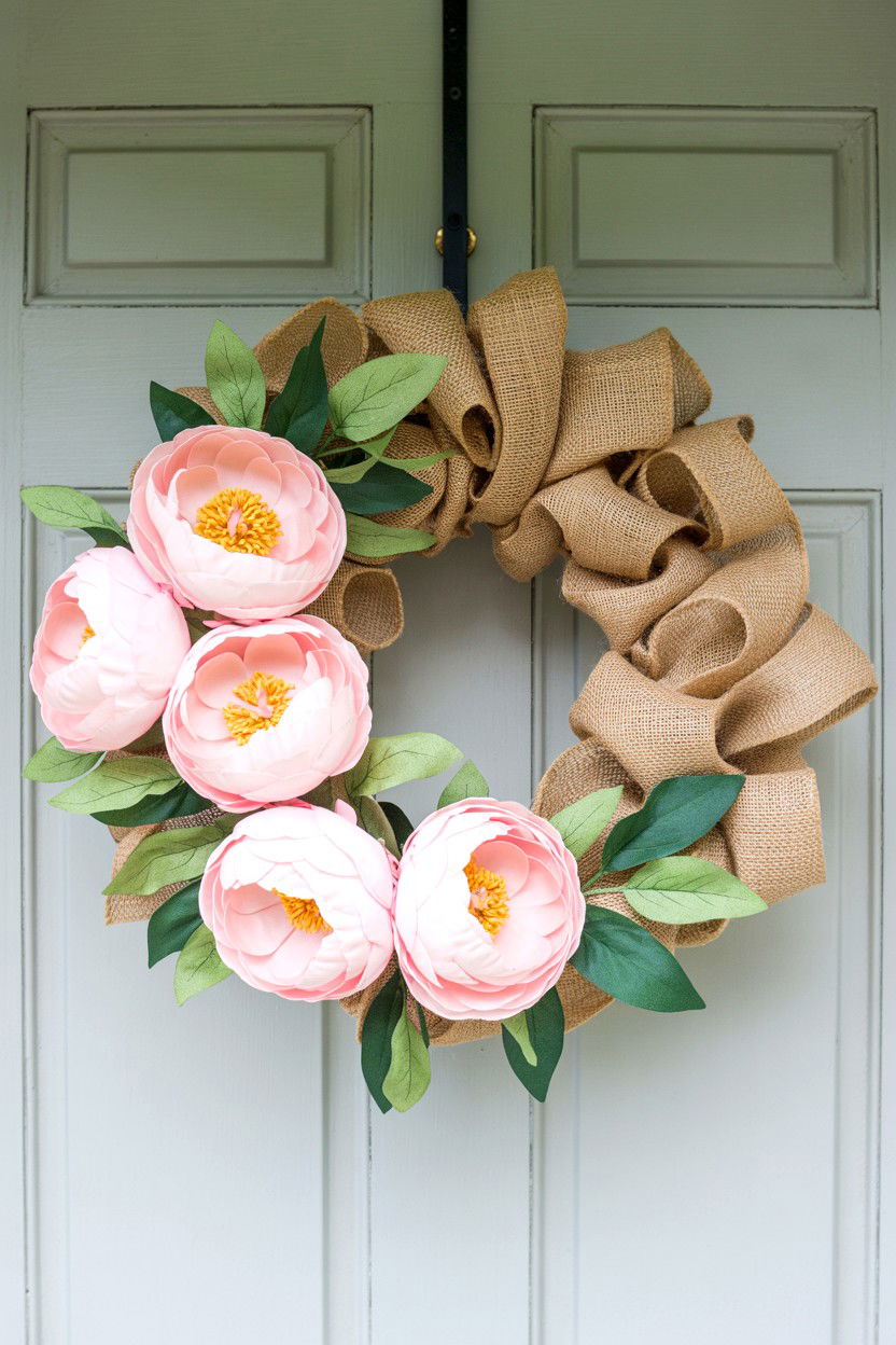 Burlap Wreath With Floral Clusters - 25 Burlap Valentine's Day Wreath Ideas