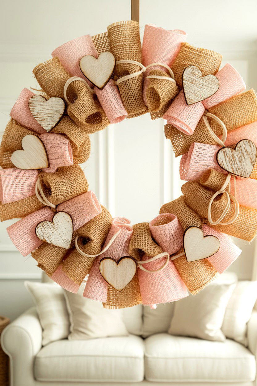 Burlap and Deco Mesh Wreath - 25 Deco Mesh Valentine's Day Wreath Ideas
