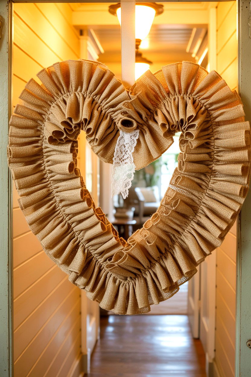 Burlap ruffle wreath - 25 Farmhouse Valentine's Day Wreath Ideas