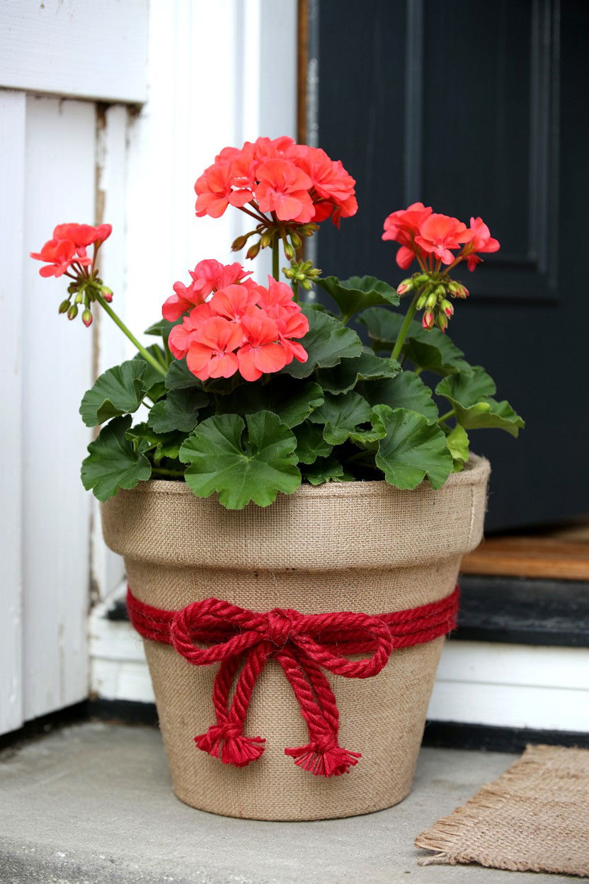 Burlap wrapped flower pot - 25 Valentine's Day Planter Ideas
