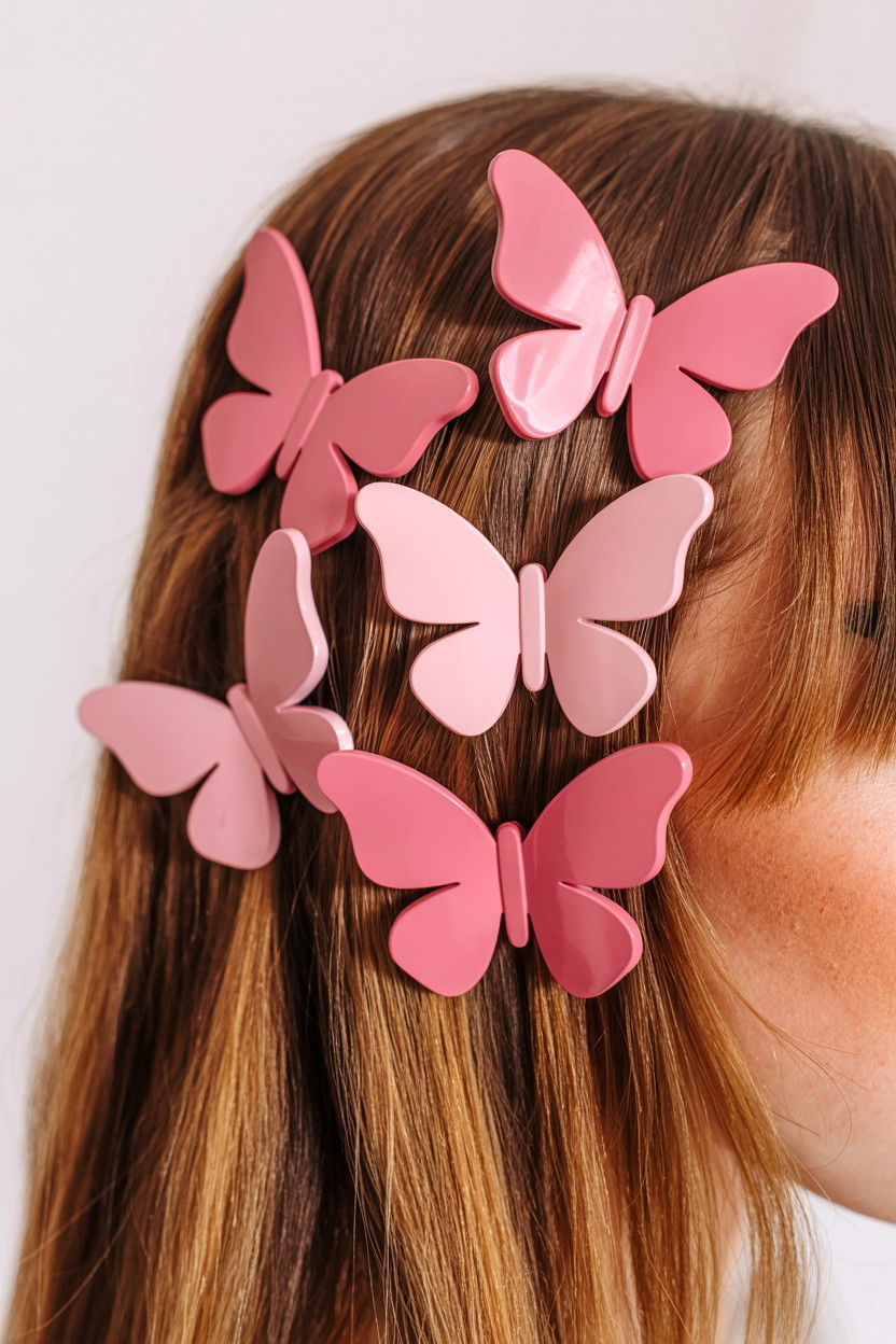 Butterfly clips - 25 Valentine's Day Straight Hair Ideas