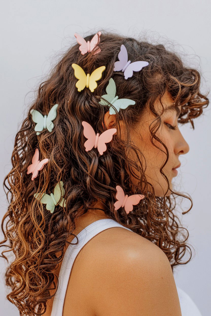 Butterfly clips on curly hair - 25 Valentine's Day Curly Hair Ideas