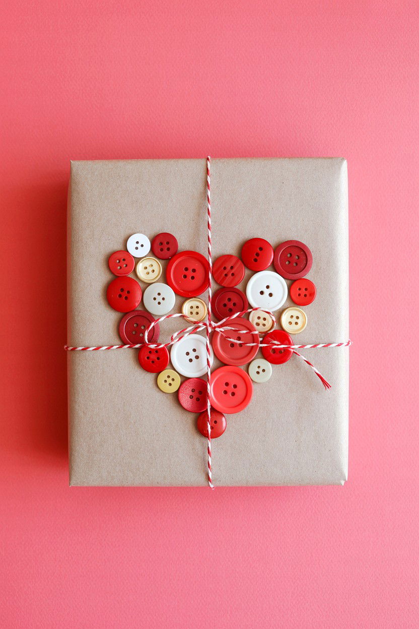 Button Gift Decoration - 25 Valentine's Day Wrapping Paper Ideas
