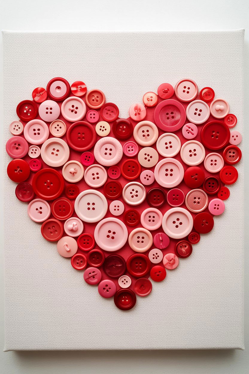 Button Heart Canvas - 25 Valentine's Day Canvas Art Ideas