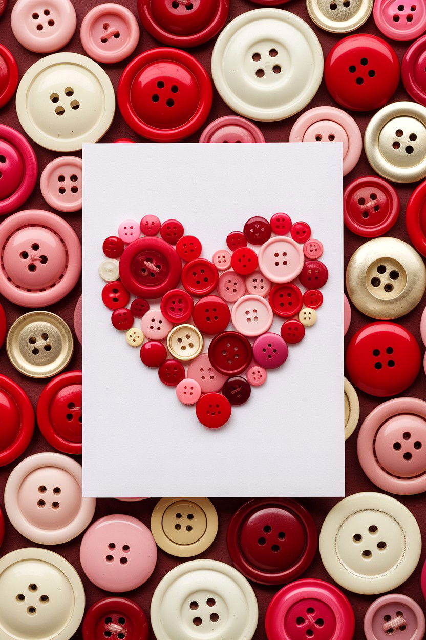 Button Heart Card - 25 Heart Valentine's Day Card Ideas