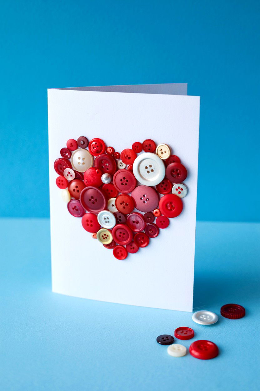 Button Heart Card - 25 Easy Valentine's Day Card Ideas