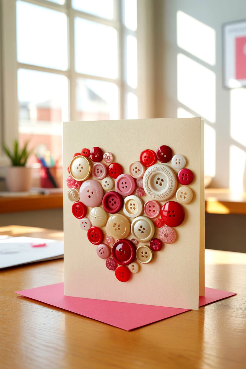 Button heart valentine card - 25 Cute Valentine's Day Card Ideas