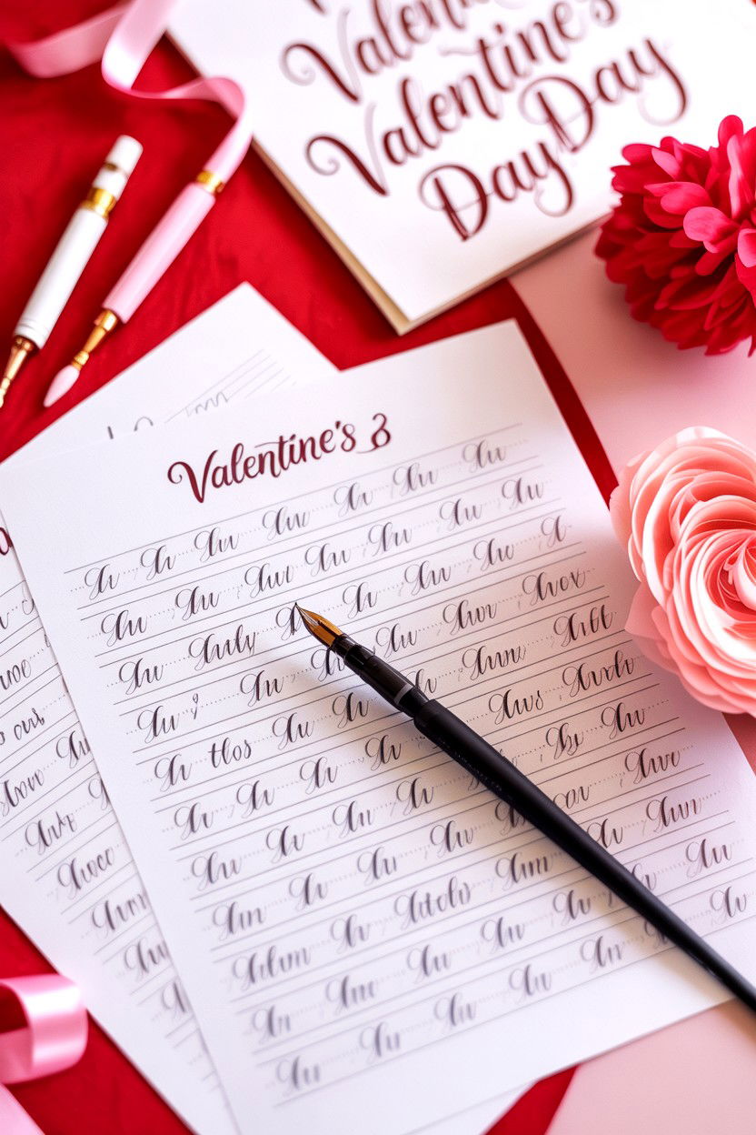 Calligraphy Writing Practice Sheets - 25 Valentine's Day Stationery Ideas