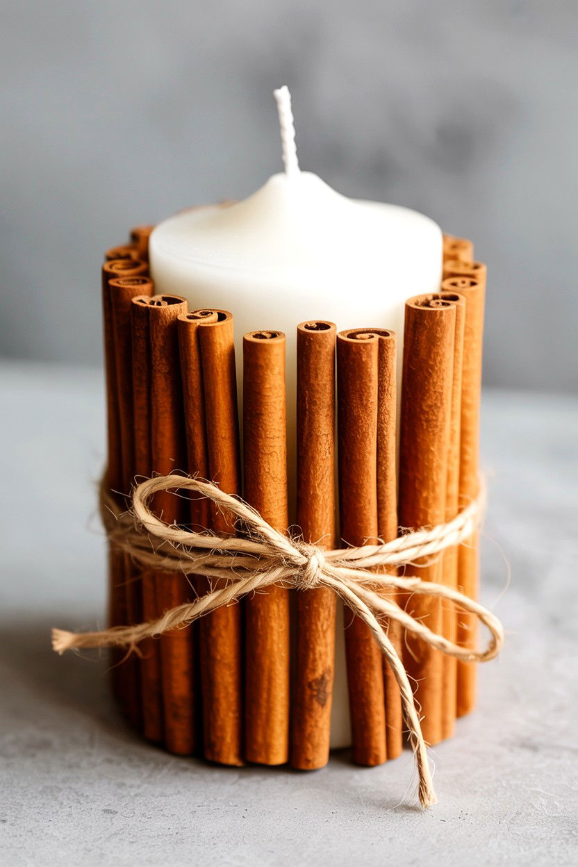 Candle With Cinnamon Sticks And Twine - 25 Valentine's Day Candle Centerpiece Ideas