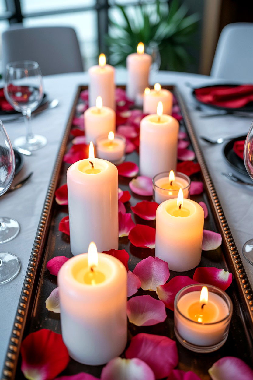 Candle centerpiece for valentine dinner - 25 Valentine's Day Tablescape Ideas