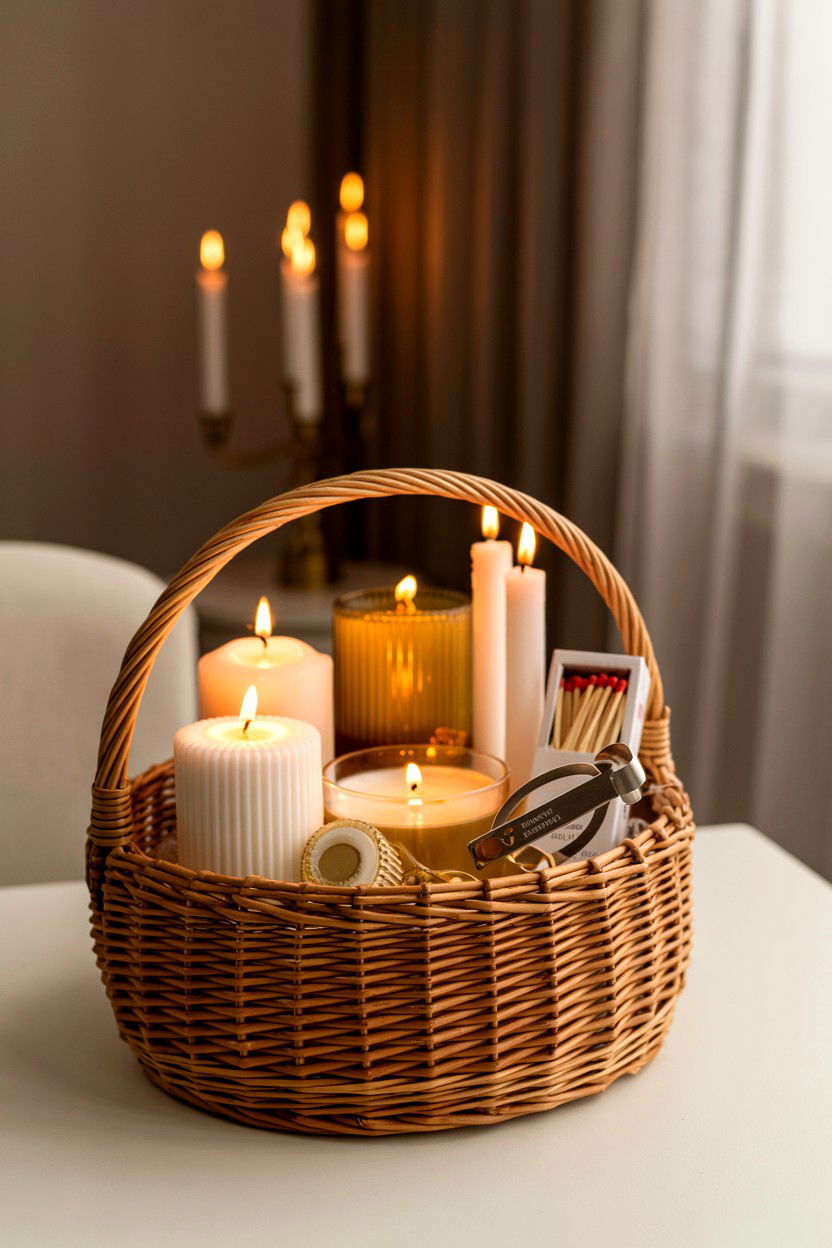 Candle gift basket - 25 Budget Valentine's Day Gift Basket Ideas