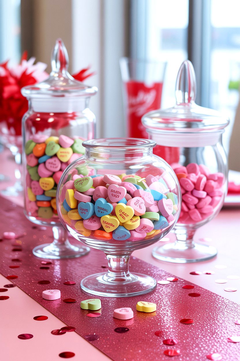 Candy Heart Jar - 25 Valentine's Day Table Centerpiece Ideas