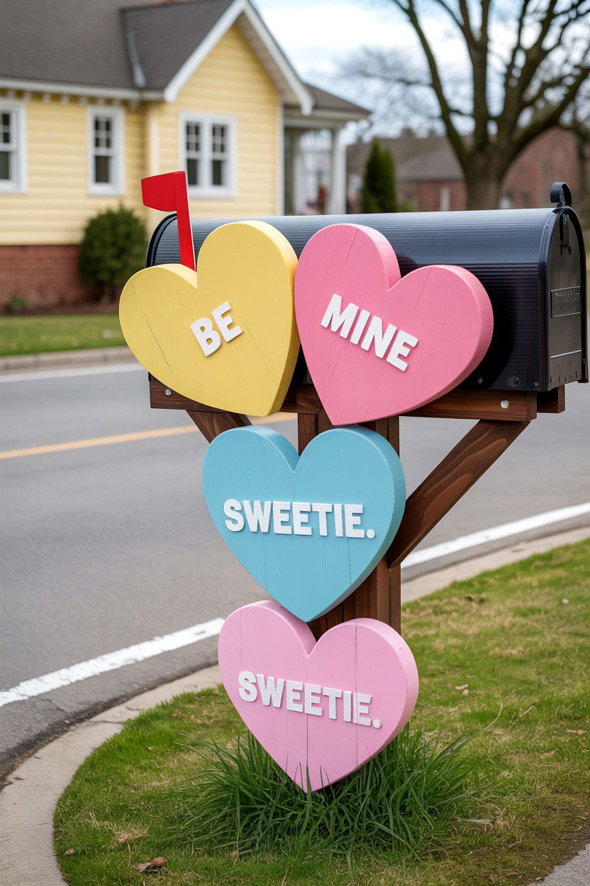 Candy Heart Mailbox Decor - 25 Valentine's Day Mailbox Decorating Ideas