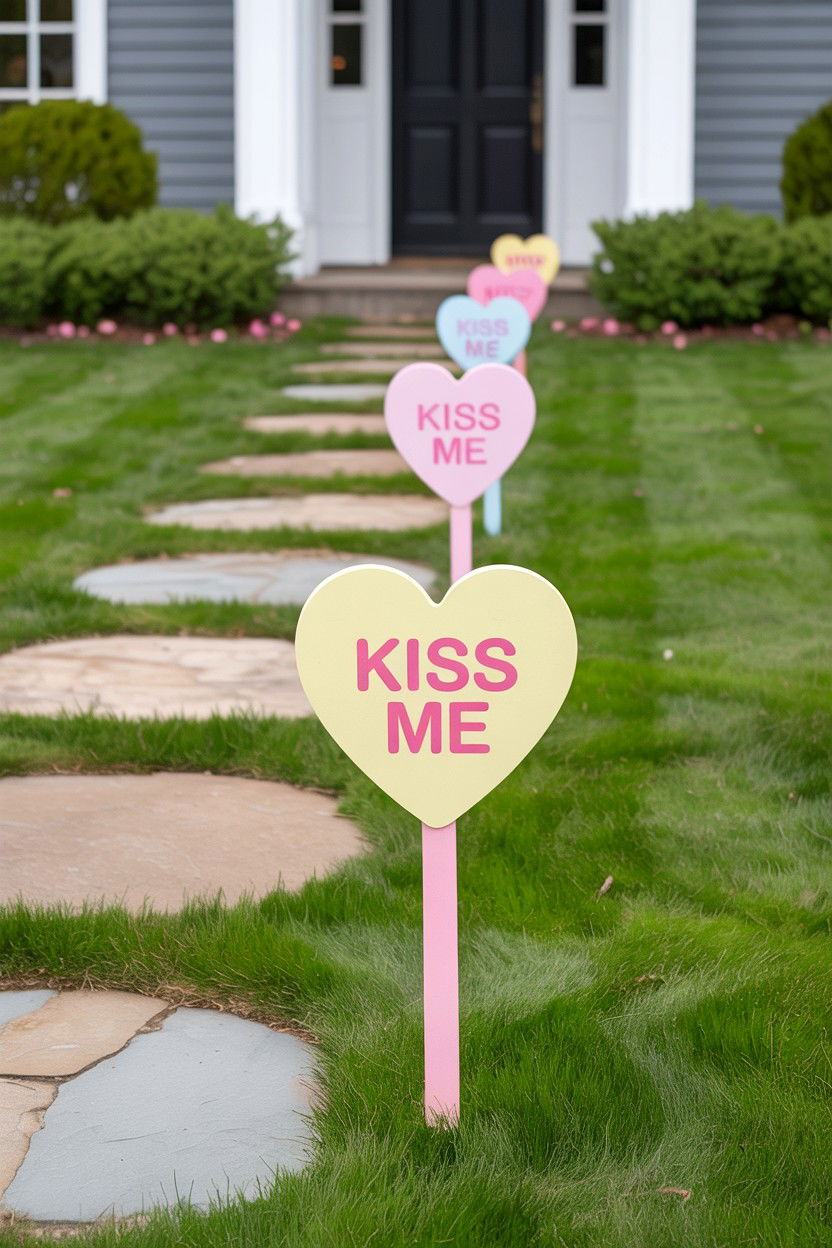 Candy Heart Marker - 25 Valentine's Day Yard Sign Ideas