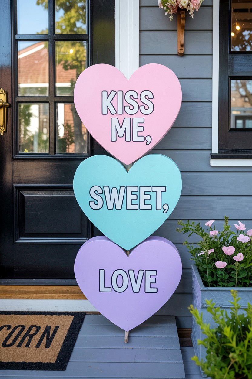Candy Heart Porch Decor - 25 Valentine's Day Door Sign Ideas