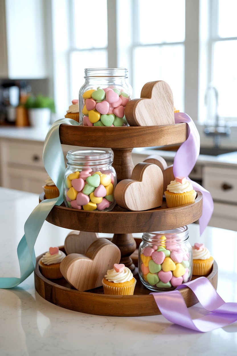 Candy Heart Tiered Tray - 25 Elegant Valentine's Day Tiered Tray Ideas