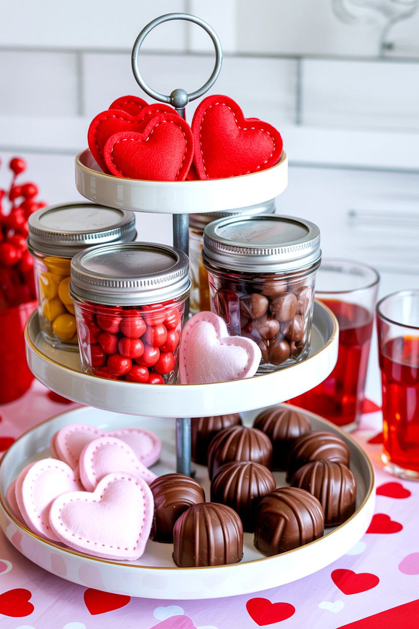 Candy Heart Tiered Tray - 25 Valentine's Day Coffee Bar Tiered Tray Ideas