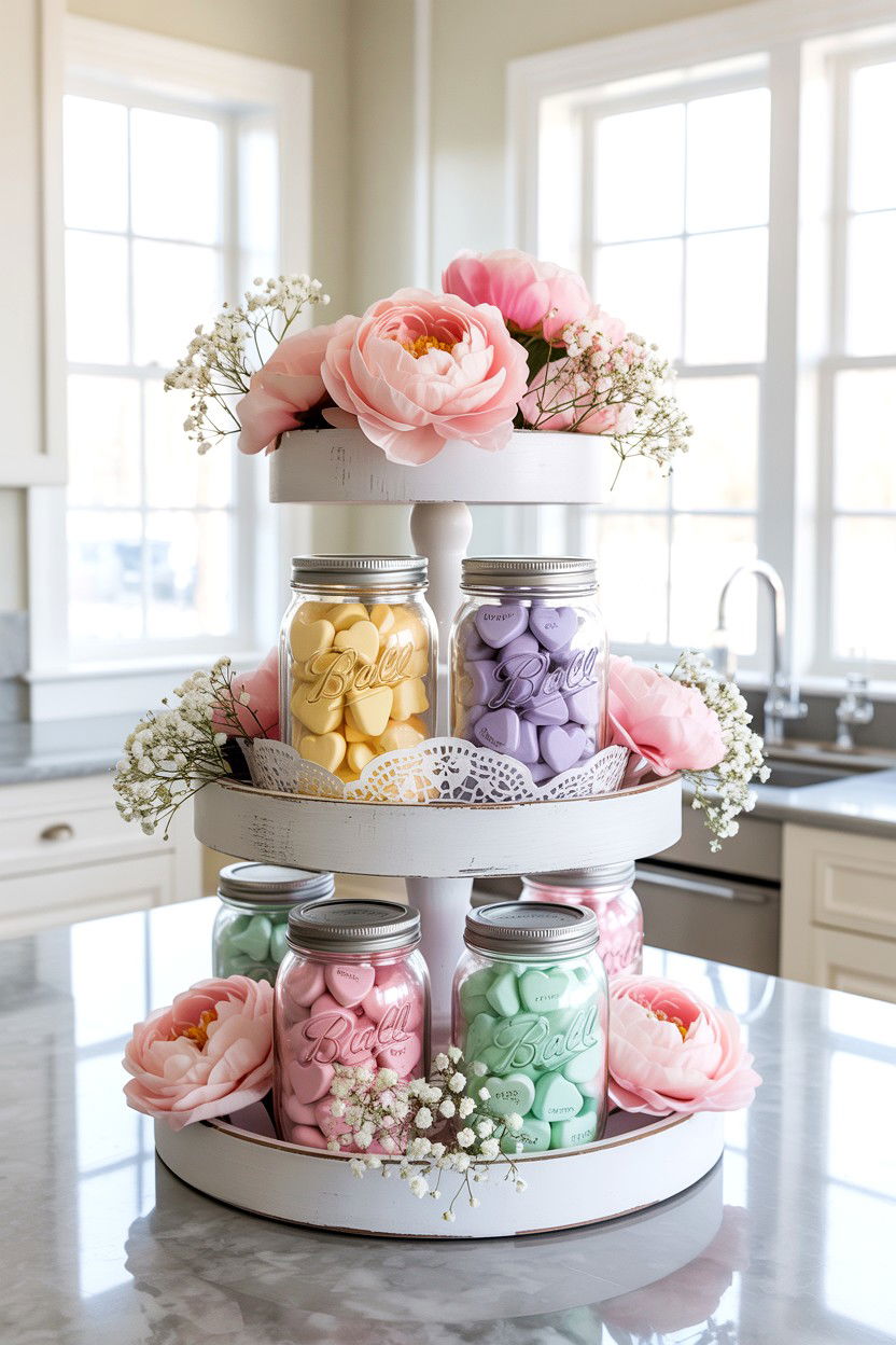 Candy Heart Tiered Tray - 25 Dollar Store Valentine's Day Tiered Tray Ideas