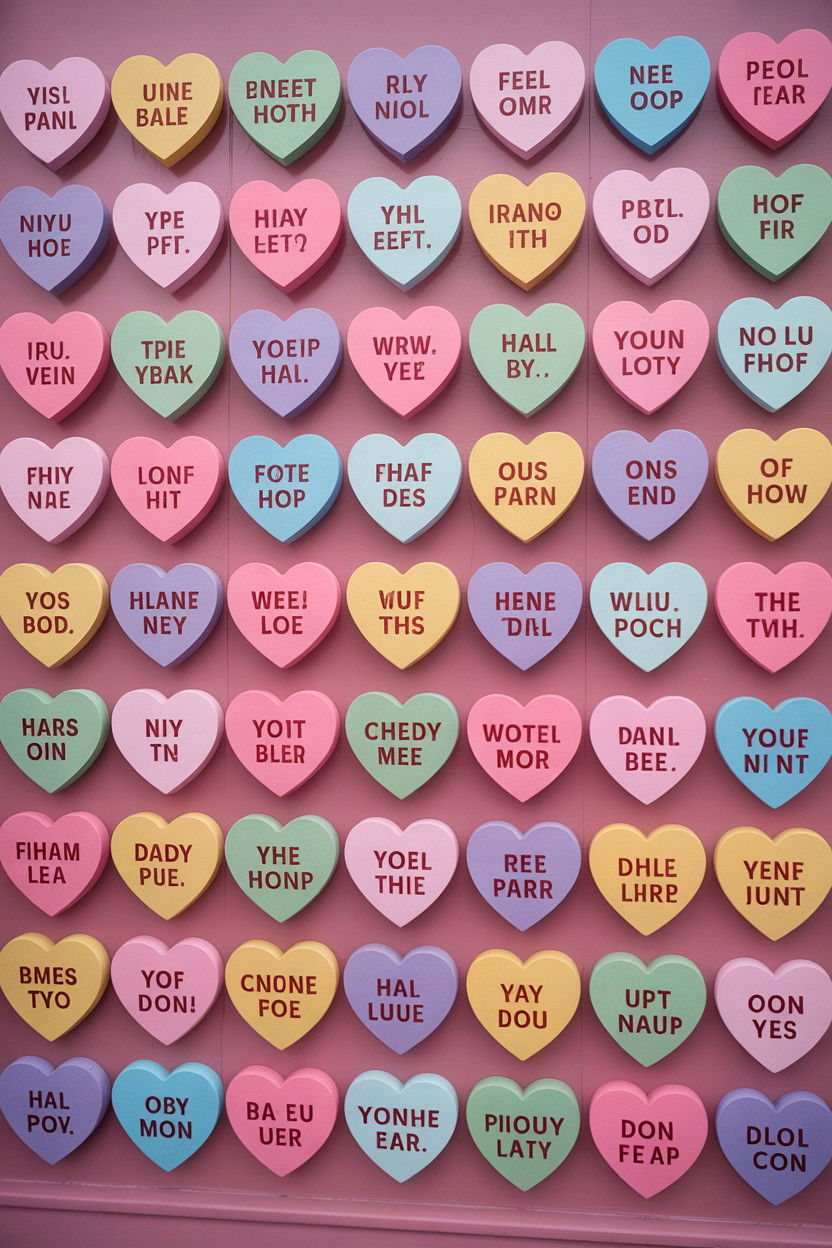 Candy Heart Wall - 25 Valentine's Day Party Backdrop Ideas