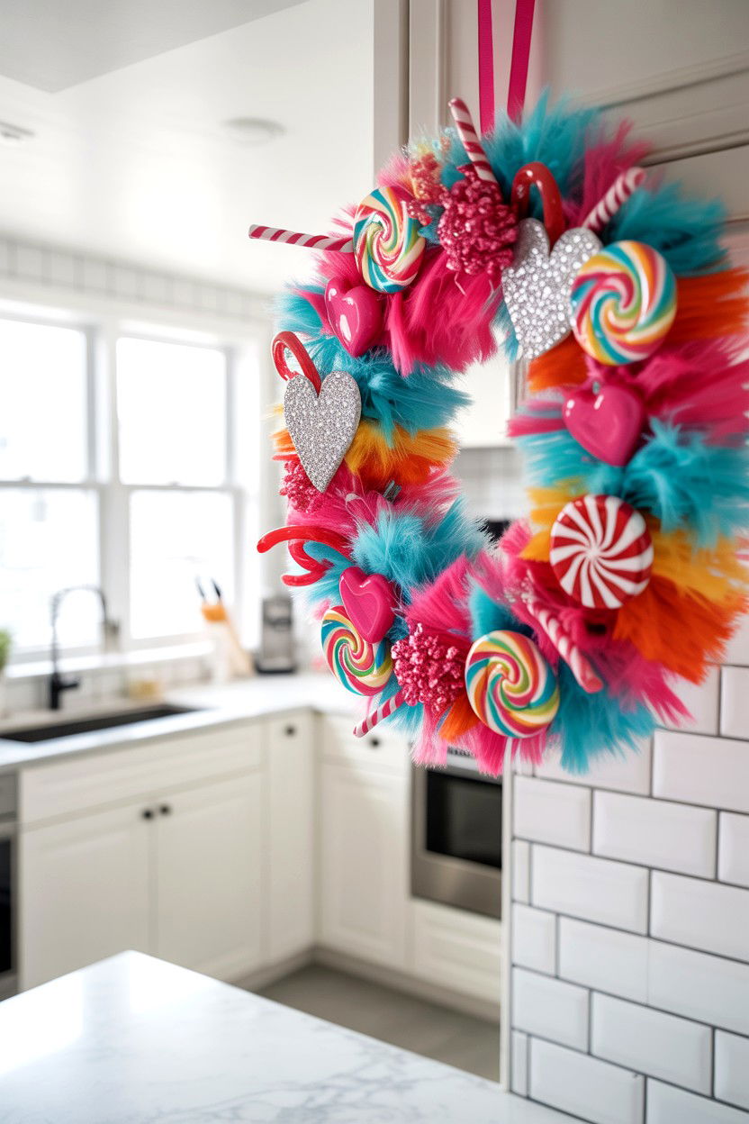 Candy Theme Valentine Wreath - 25 Deco Mesh Valentine's Day Wreath Ideas