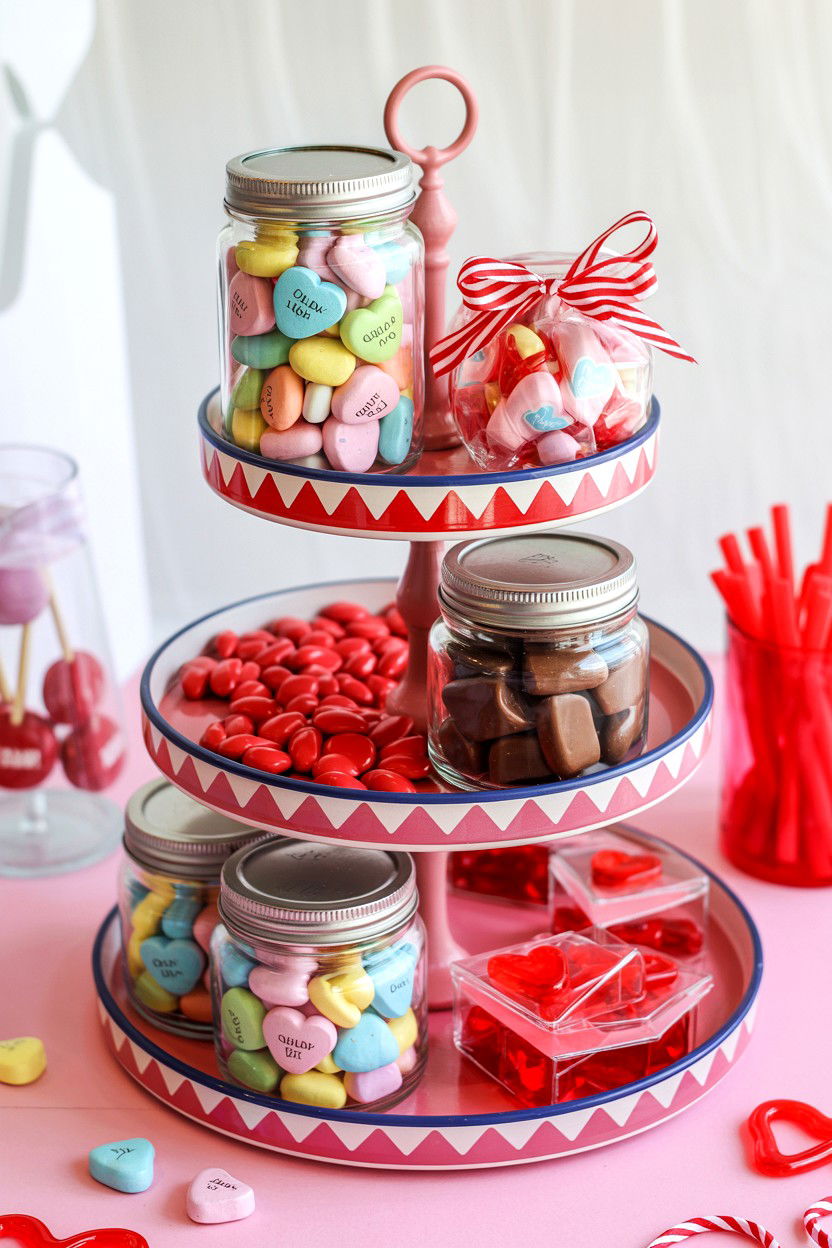 Candy Valentine Tiered Tray - 25 Valentine's Day Tiered Tray Ideas