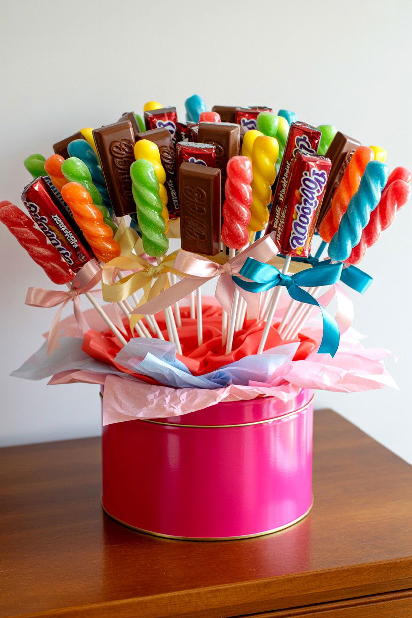 Candy bouquet gift - 25 Flower Alternatives for Valentine's Day