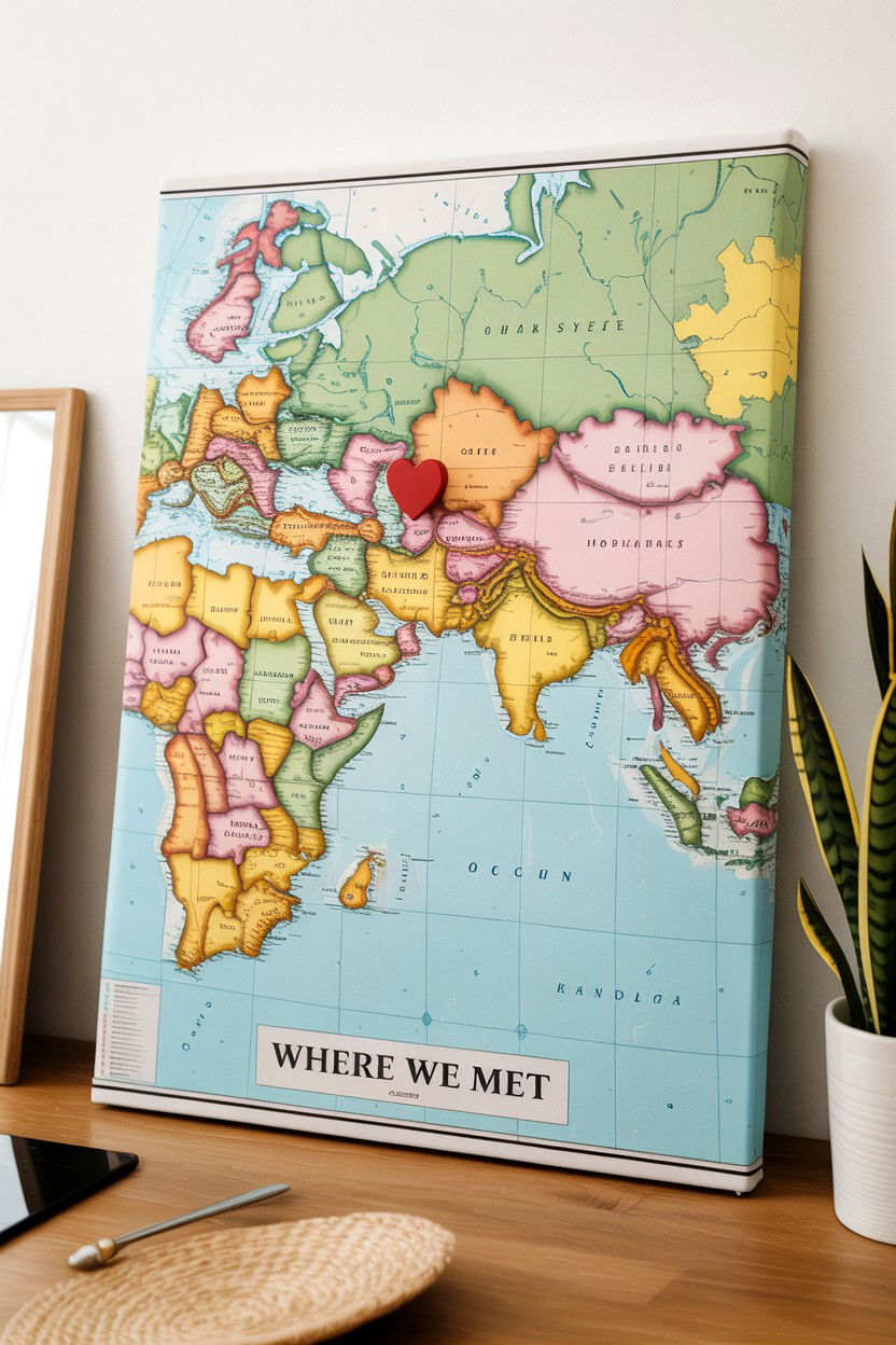 Canvas Map Where We Met - 25 Valentine's Day Wall Art Ideas
