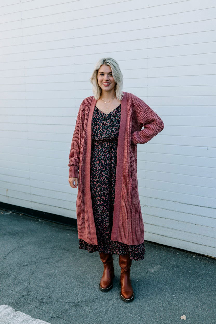 Cardigan Over Floral Dress - 25 Valentine's Day Cardigan Outfits