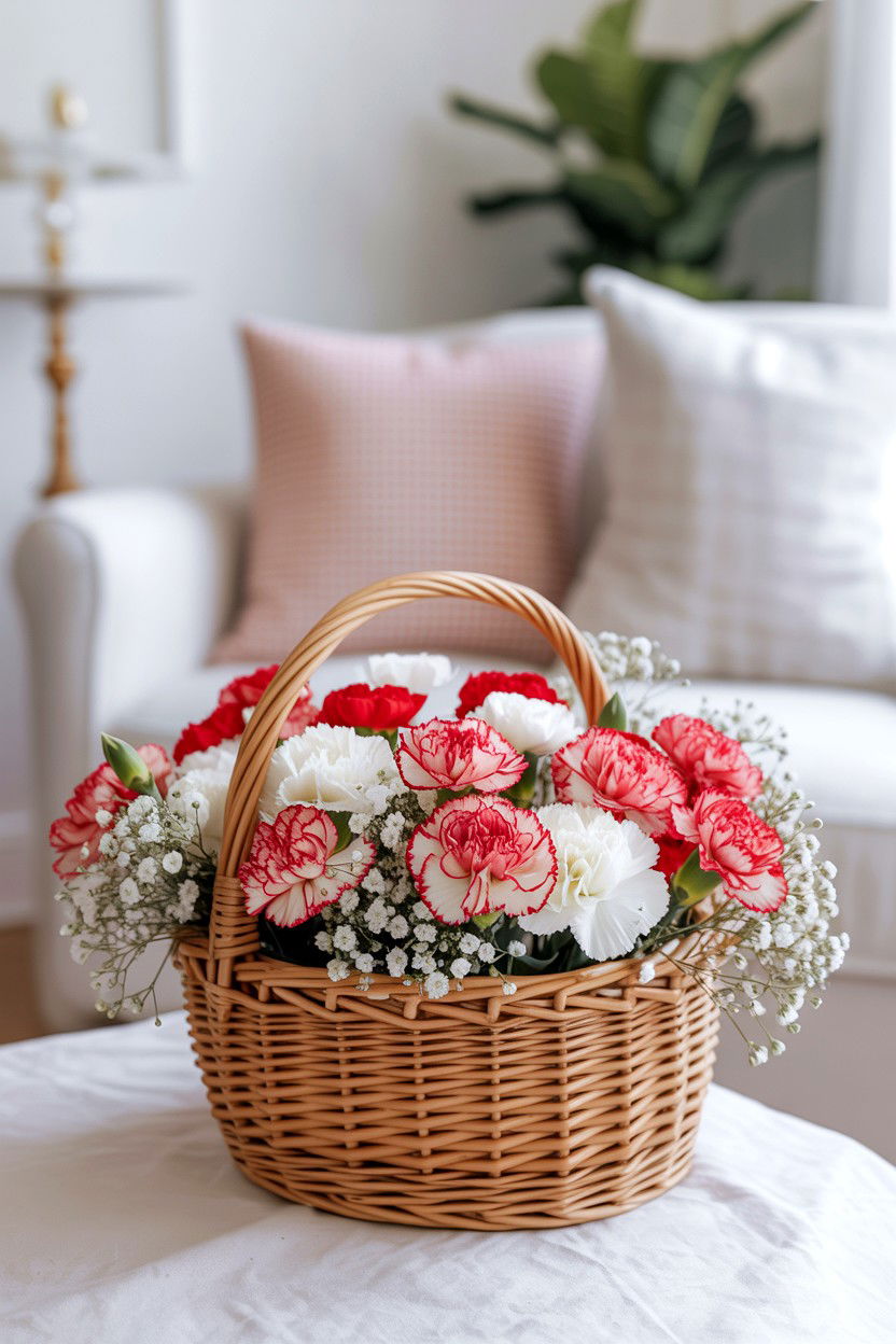 Carnation Flower Basket - 25 Valentine's Day Flower Gift Ideas