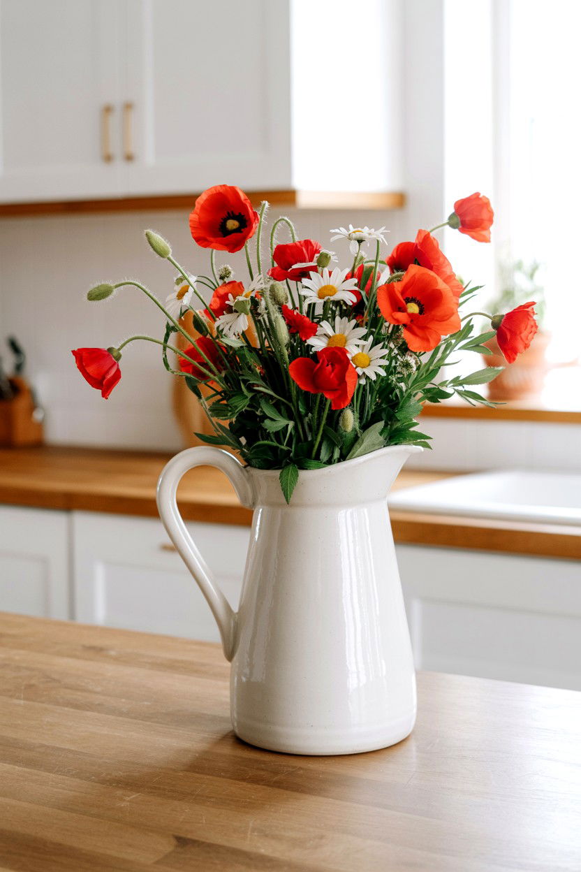 Ceramic Pitcher Flower Vase - 25 Cottagecore Valentine's Day Decor Ideas
