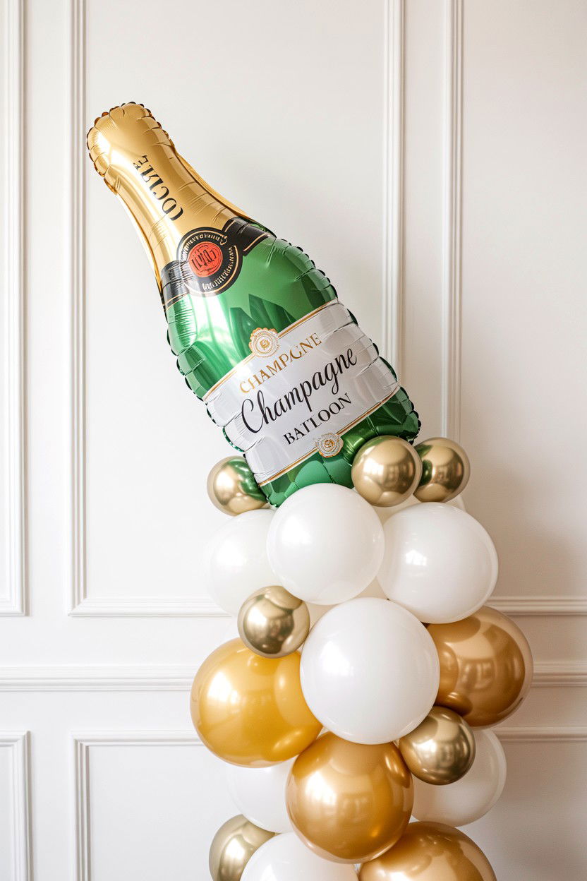Champagne Bottle Balloon Wall - 25 Valentine's Day Balloon Wall Ideas