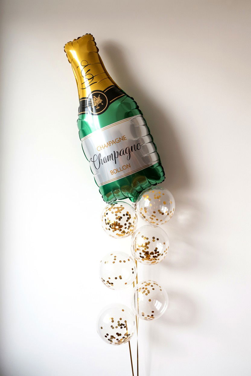 Champagne Bottle Confetti Balloon - 25 Valentine's Day Confetti Balloon Ideas