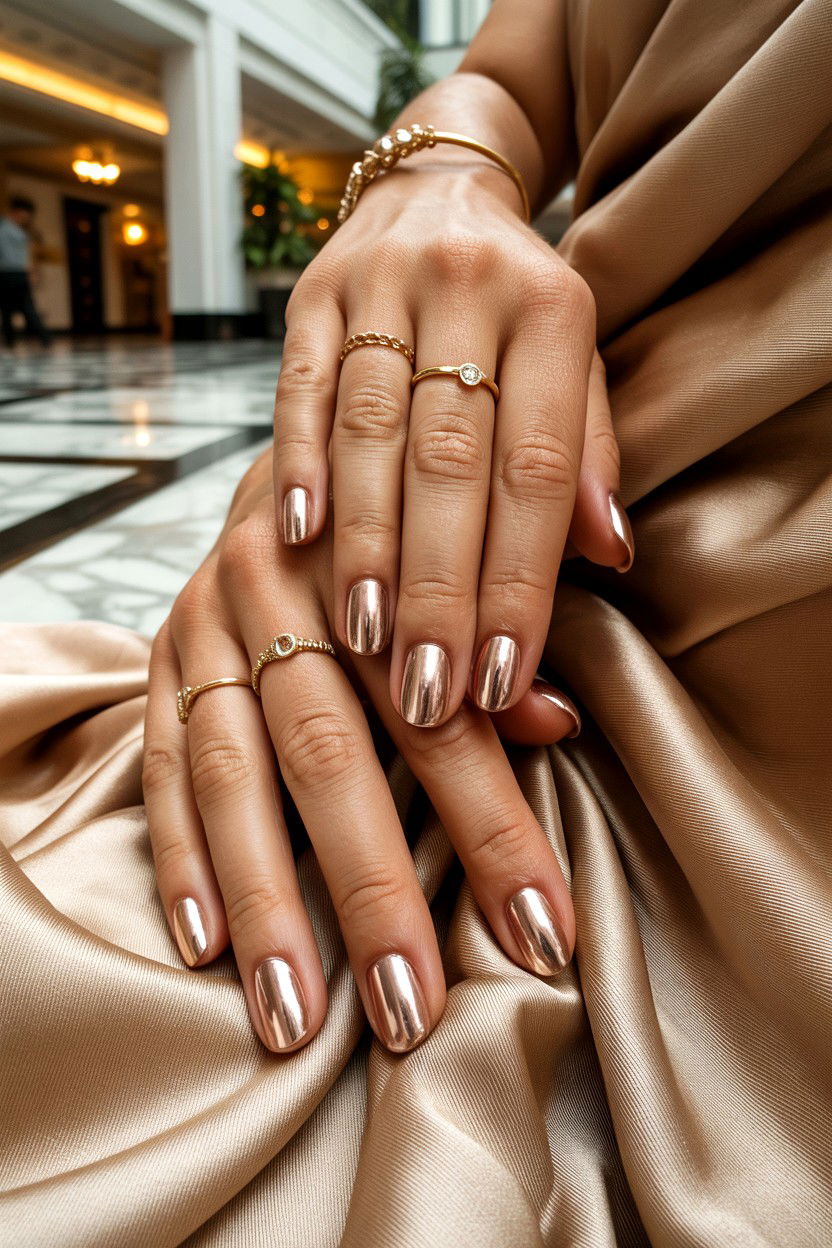 Champagne Chrome - 25 Chrome Valentine's Day Nail Ideas