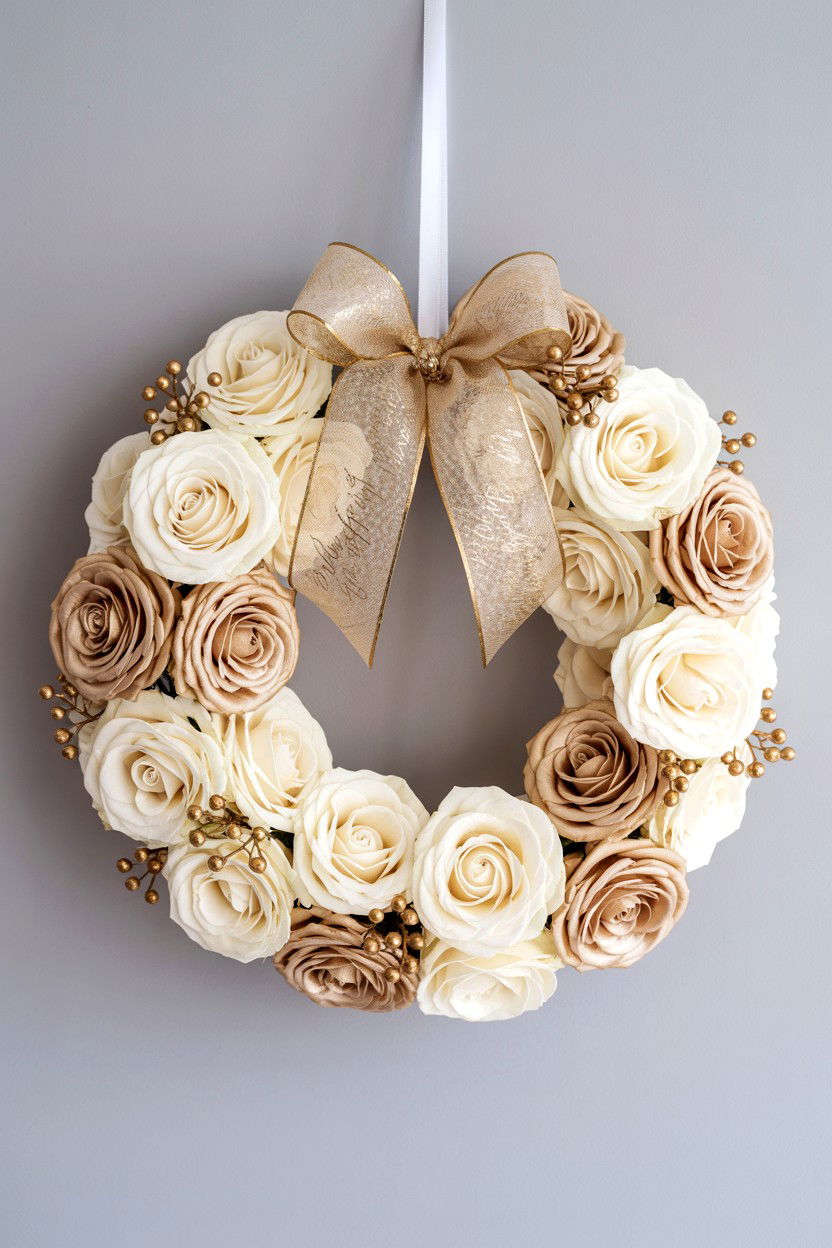 Champagne Rose Wreath - 25 Rose Valentine's Day Wreath Ideas