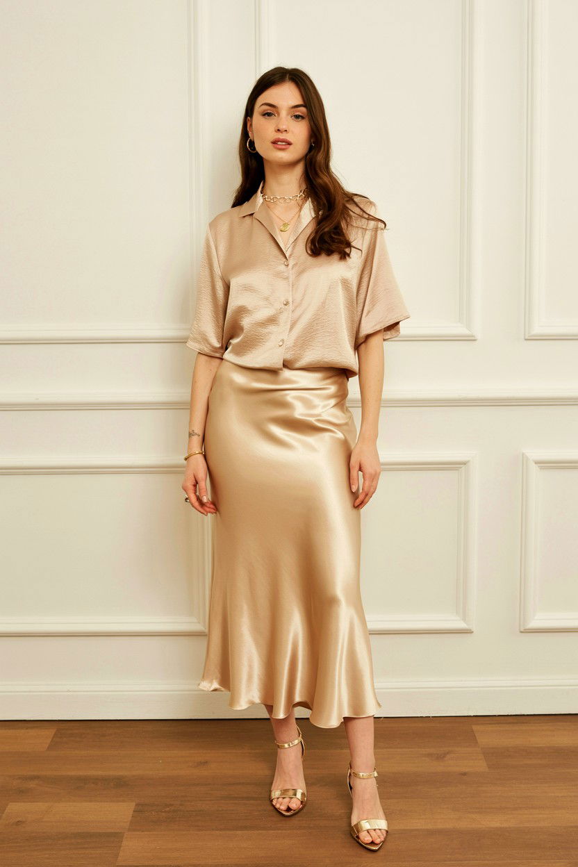 Champagne Silk Skirt - 25 Valentine's Day Skirt Outfits
