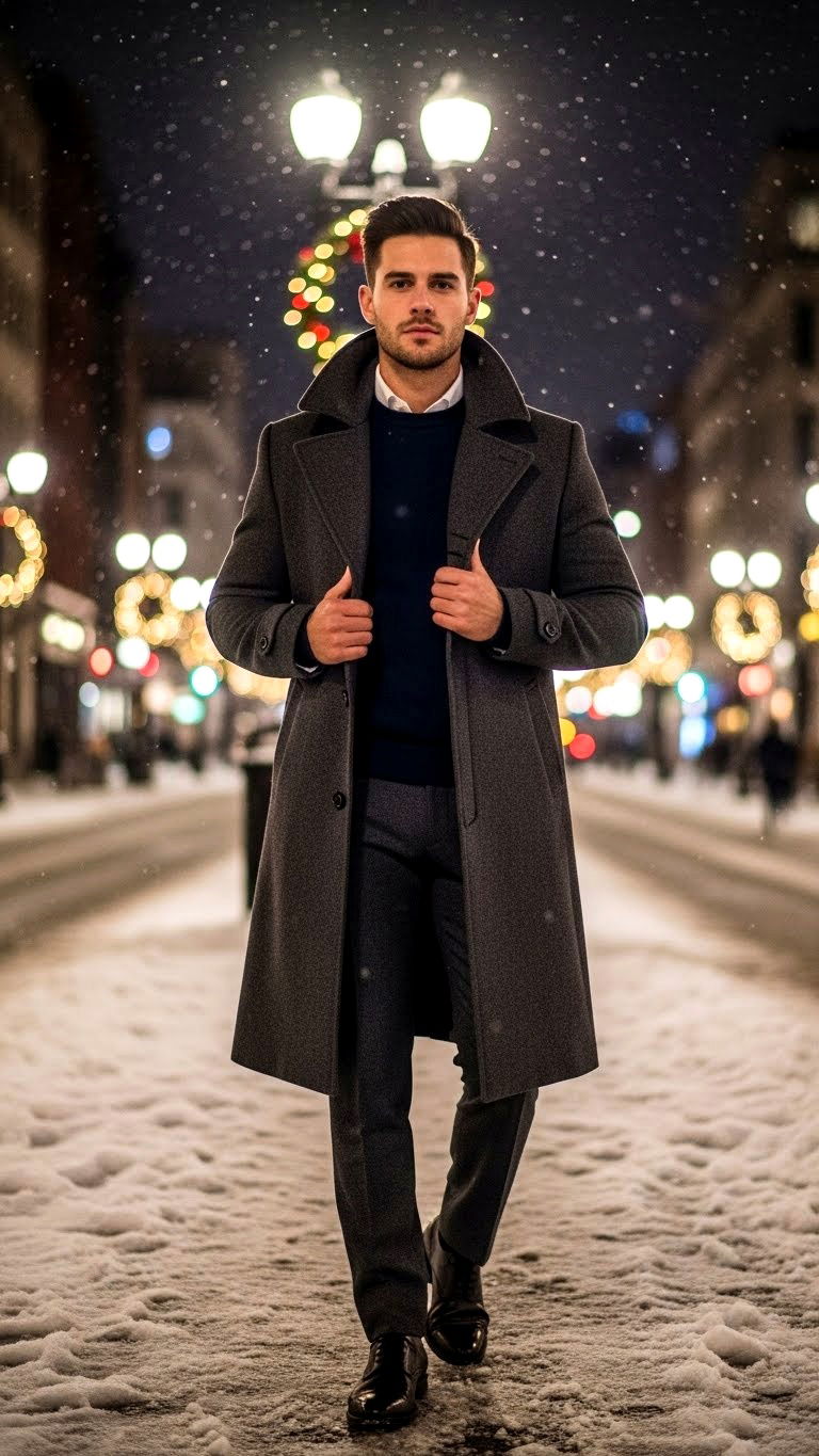 Charcoal grey overcoat men - 25 valentine's day outfit ideas for men
