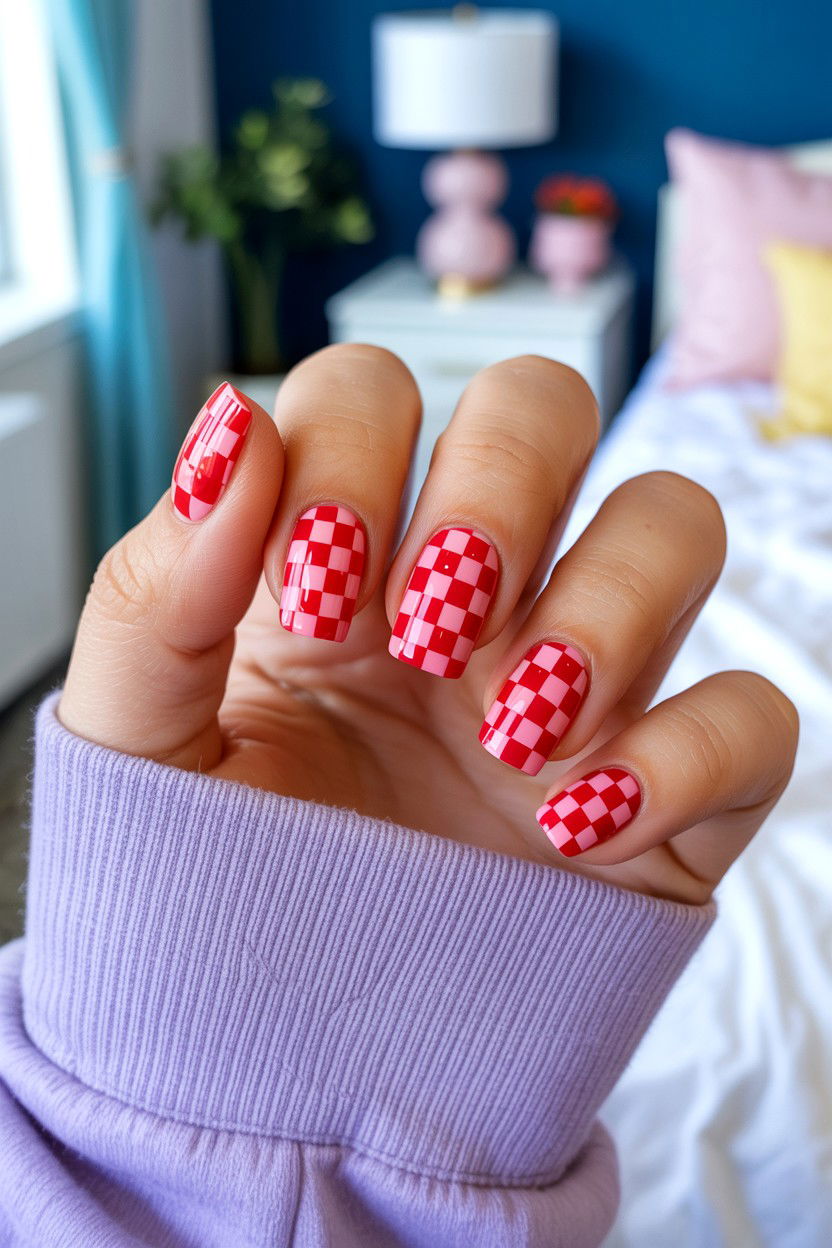 Checkerboard Heart Nails - 25 Abstract Valentine's Day Nail Ideas