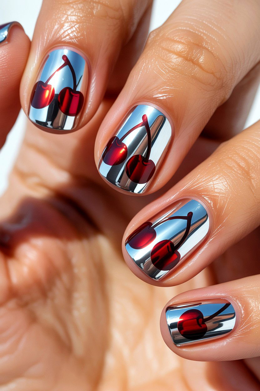 Cherry Chrome Nails - 25 Cherry Valentine's Day Nail Ideas