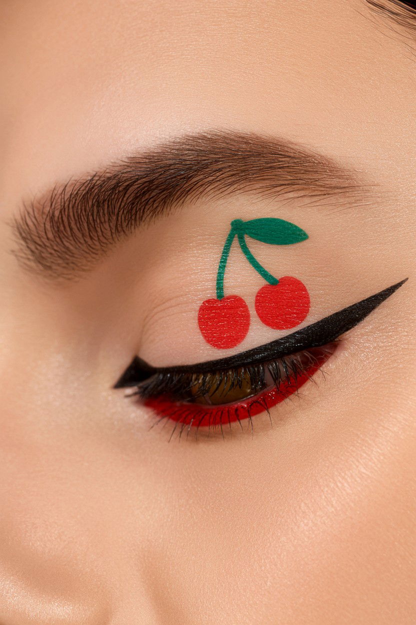 Cherry Graphic Eyeliner - 25 Valentine's Day Graphic Liner Ideas