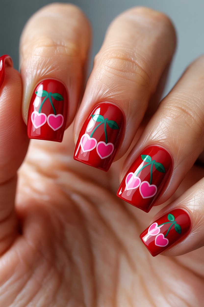 Cherry Red Heart Nails - 25 Heart Nail Design Ideas