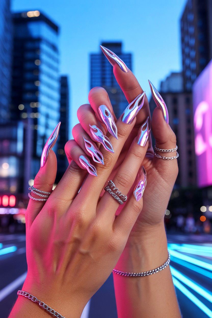 Chrome Flame - 25 Chrome Valentine's Day Nail Ideas