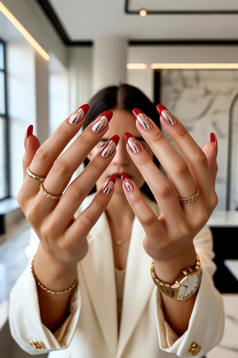 Chrome French Tip - 25 Chrome Valentine's Day Nail Ideas