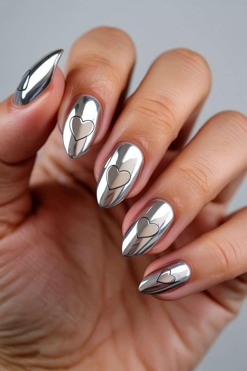 Chrome Heart Nails - 25 Heart Nail Design Ideas