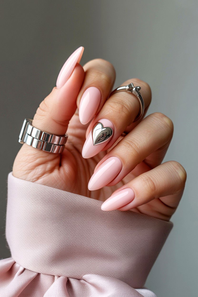 Chrome Heart Nails - 25 Valentine's Day Almond Nail Ideas