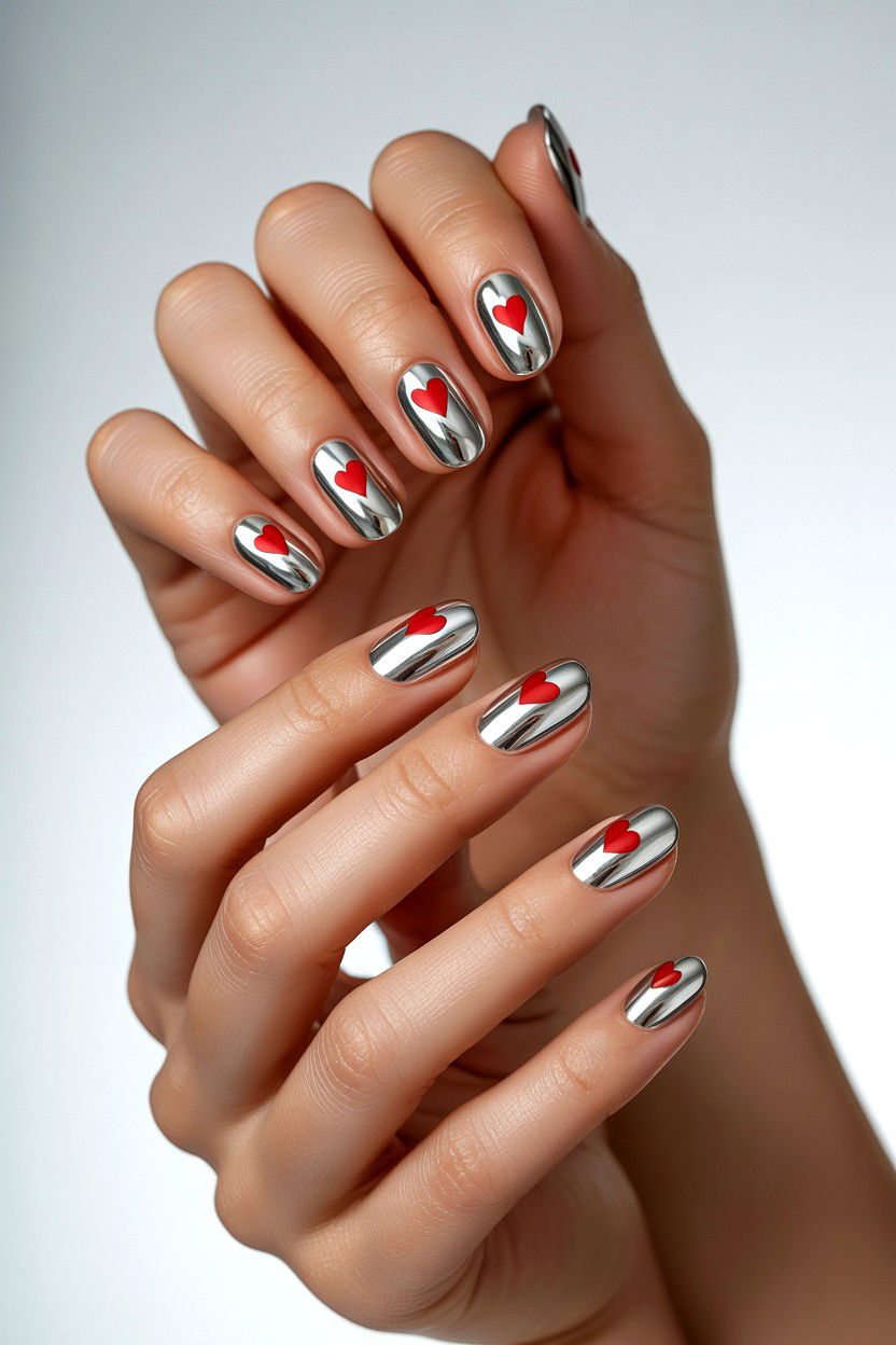Chrome Heart Nails - 25 Gel Valentine's Day Nail Ideas