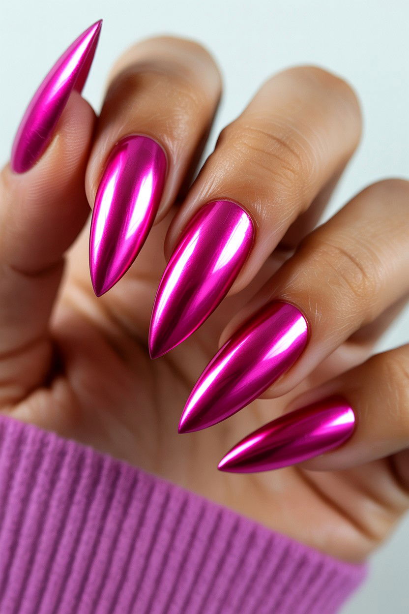 Chrome Pink Stiletto - 25 Valentine's Day Stiletto Nail Ideas